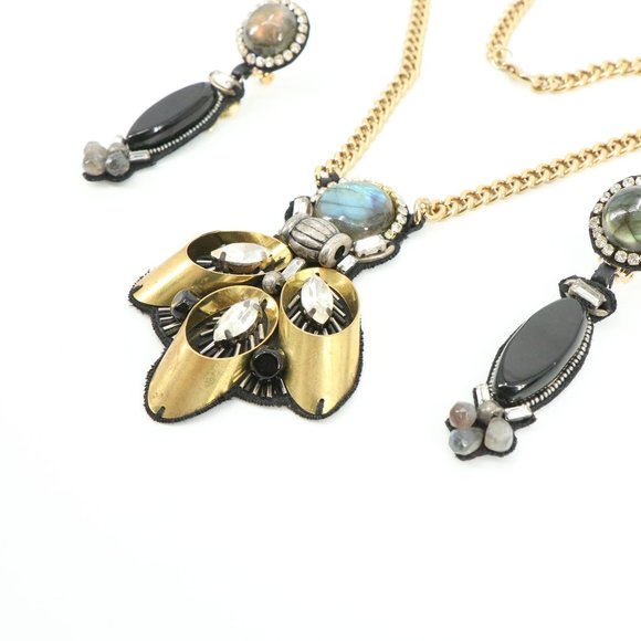Ranjana Khan Labradorite Necklace Gold Tone Chain Clip On Earring Set - Picture 6 of 8